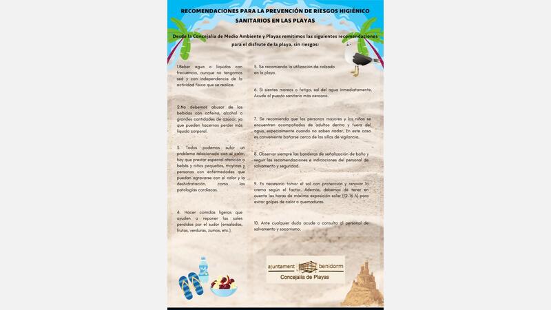 RECOMENDACIONES PARA LA PREVENCIÓN DE RIESGOS HIGIÉNICO SANITARIOS EN LAS PLAYAS